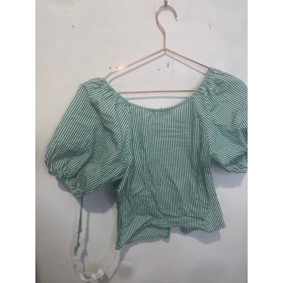 LISA SAYS GAH Green White Striped 100% Cotton Short Sleeve Margaret Top Size XS - Picture 5 of 12